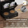 PawHut Pet Feeder Station, Dog Food Storage Container w/ Raised Dog Bowls, Hanger, for Food and Water - Black