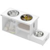 PawHut Raised Dog Bowls, Dog Feeding Station with Slow Feeder Mat, Storage Cabinet, 3 Stainless Steel Bowls, Semi-Auto Dispenser Function, for Large, Extra Large Breeds, White