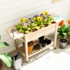 Outsunny Raised Garden Bed, Wooden Elevated Planter Box with Lockable Wheels, Side Tables and Bottom Shelf, Outdoor Planter with Liner and Drainage Holes for Vegetables, Flowers, Fruits, Natural