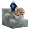PawHut Dog Steps for Sofa, 3 Steps Dog Stairs, Pet Stairs, with Washable Plush Cover, for Small Breeds, Cats - Light Grey