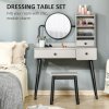 HOMCOM Dressing Table Set with Mirror and Stool, Vanity Makeup Table with 3 Drawers and Open Shelves for Bedroom, Living Room, Grey