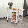 HOMCOM Drop-Leaf Kitchen Cart Trolley w/ 3 Baskets Drawer Surface Top 6 Universal Wheels Rolling Storage Unit Kitchen Home Dining Island White Oak Tone
