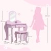 ZONEKIZ Kids Dressing Table, Kids Vanity Table, Girls Dressing Table with Mirror, Stool, Drawer, Storage Boxes, Cloud Design, for Ages 3-6 Years - Pink