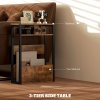 HOMCOM Side Table, Narrow Bedside Table with 2 Storage Shelves, Industrial Sofa End Table with Metal Frame for Living Room, Bedroom, Rustic Brown
