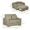 HOMCOM 2 Seater Sofa Bed, Convertible Bed Settee, Modern Fabric Loveseat Sofa Couch with 2 Cushions, Side Pockets for Living Room, Guest Room, Light Brown