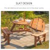 Outsunny 6 Seater Wooden Picnic Table and Garden Benches Set, Round Garden Dining Set with 3 Benches and Umbrella Hole Outdoor Garden Park, Brownish Red