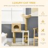 PawHut Flower Cat Tree for Indoor Cats Kitten Tower Cattail Weave with Scratching Posts, Cat House, Bed, Ladder, Washable Cushions, 57 x 37 x 100.5 cm - Natural Finish