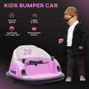 AIYAPLAY Kids Bumper Car, 360 Rotation 12V Waltz Car, Battery Powered Ride-On Toy with Remote Control, Dual Joystick, Music, USB, LED Lights, Horn, for Ages 1.5-5 Years, Pink