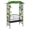 Outsunny Garden Metal Arch Arbour with Bench Love Seat Chair Outdoor Patio Rose Trellis Pergola Climbing Plant Archway Tubular- 154L x 60W x 205Hcm