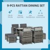 Outsunny 8 Seater Rattan Cube Garden Furniture Set, Rattan Dining Set with Cushions, Outdoor Dining Table and Chairs with 4 Armchairs, 4 Stools, Square Glass Top Table, Mixed Grey