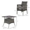 Outsunny 4 Seater Rattan Dining Set with Cushions, 5 Pieces Garden Dining Set with Glass Tabletop, PE Rattan Garden Furniture Set with Dining Table and Armchairs for Patio, Balcony, Mixed Grey