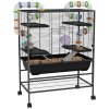 PawHut Large Hamster Cage, Gerbil Cage with Wheels, Tubes, Storage Shelf, Ramps, Running Wheel, Food Dish, Water Bottle, for Syrian Hamster - Black