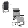 Outsunny 2 Piece Reclining Zero Gravity Chair Metal Frame Folding Garden Sun Lounger with Cushion Headrest, Light Grey