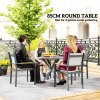 Outsunny Garden Table, 85cm Round Outdoor Dining Table with Steel Frame, Wood Effect Top, for Balcony, Deck, Dark Grey