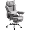 HOMCOM Executive Office Chair, Leathaire Reclining Computer Desk Chair with Lumbar Support Pillow, Built-in Headrest, High Back, Footrest, Silent Swivel Wheels, Armrest for Home, Grey