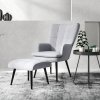 HOMCOM Armchair with Footstool, Living Room Chair, Linen Accent Chair for Bedroom, Home Study, Light Grey