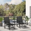Outsunny Outdoor Double Glider Rocking Chairs with Glass Top Middle Table, Metal Gliding Love Seat Conversation Furniture with Breathable Mesh Fabric Seat, for Garden, Patio, Black
