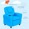 HOMCOM Kids Recliner, PU Leather Kids Armchair, Child Chair, Toddler Armchair with Adjustable Backrest, Footrest, Padded Headrest, Cup Holder, Blue