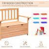 Outsunny Outdoor 2 Seater Garden Bench, Wooden Bench with Storage, Garden Storage Bench with Backrest, Arm Rests for Outdoor Patio Porch, 112 x 84 x 58 cm, Natural