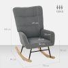 HOMCOM Rocking Chair, Teddy Upholstered Accent Chair, Modern Armchair with Wide Backrest and Rubberwood Base for Living Room, Bedroom, Grey
