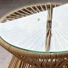 Outsunny Outdoor Coffee Table, Round PE Rattan Side Table with Tempered Glass Table Top, Hollow Drum Design for Garden, Balcony, Patio, Natural