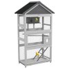 PawHut Wooden Bird Cage Budgie cage, Bird Aviary Outdoor Birdhouse for Finches, Parakeets - Grey