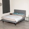 HOMCOM King Size Bed Frame with 5-Level Adjustable Linen Upholstered Headboard, Wooden Slats Mattress Foundation, No Box Spring Needed, Grey