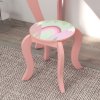ZONEKIZ Kids Dressing Table, Girls Vanity Table Cute Animal Design with Mirror, Stool, Desk, Drawer for Kids Room, Bedroom, Nursery, 3-6 Years Old, Pink