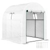 Outsunny 1.8 x 1.8 x 2m Polytunnel Greenhouse with Doors and Mesh Windows, Walk-in Grow House Tent with UV-resistant PE Cover and Steel Frame, White
