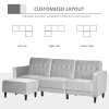 HOMCOM Corner Sofa Bed Reversible 3-Seater Sectional Sofa Set Velvet-Touch Sleeper Futon with Footstool, Light Grey