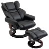 HOMCOM Faux Leather Recliner Chair and Footstool, Swivel Upholstered Armchair and Footstool with Adjustable Backrest, Solid Wood Base for Living Room, Black