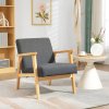 HOMCOM Accent Armchair, Living Room Chair, Wooden Upholstered Single Lounge Chair with Rubber Wood Legs and Padded Seat , Leisure Sofa Chair for Bedroom Office, Dark Grey