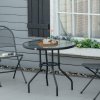 Outsunny 80 cm Round Dining Table with Parasol Hole, Outdoor Coffee End Side Table with Tempered Glass Top, Steel Frame for Garden, Black