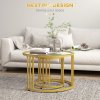 HOMCOM Nest of Tables, Round Coffee Tables Set of 2 with Tempered Glass Top and Steel Frame for Living Room, Gold Tone