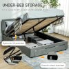 HOMCOM Double Ottoman Bed Frame with Hydraulic Lifting Storage, Wheeled Drawer, Adjustable Velvet Upholstered Headboard, Wooden Slats Mattress Foundation, No Box Spring Needed, Grey