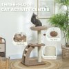 PawHut Cat Tree for Indoor Cats, 88cm Cat Tower with Sisal Scratching Post, Hanging Ball, Large Cat Perch, Stairs, Cat Activity Centre for Kitten, Brown