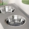 PawHut Raised Dog Bowls with Stand, 3 Height Adjustable Dog Feeding Storage Station with Slow Feeder Mat, 2 x 2000mL Stainless Steel Bowls for Medium to Extra Large Dogs - Grey