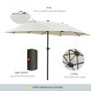 Outsunny 4.4m Double-Sided Sun Umbrella Garden Parasol Patio Sun Shade Outdoor with LED Solar Light, NO BASE INCLUDED, Cream White