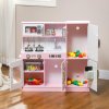 AIYAPLAY Play Kitchen, Kids Kitchen Playset Toy with Chalkboard, Toy Phone, Microwave, Ice Maker, Cooking Stoves, Sink, for Boys Girls Ages 3-8 Years, Pink