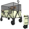 Outsunny 180L Festival Trolley on Wheels, Folding Camping Trolley Cart with Extendable Side Walls and Telescopic Handle, for Garden Beach Fishing, Light Green