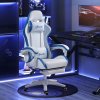 Vinsetto Computer Gaming Chair, PU Leather Office Desk Chair with Footrest, Swivel Wheels, 135?? Reclining Back, Lumbar Support, Headrest for Home, White and Blue