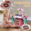 AIYAPLAY Toy Kitchen, 45-Piece Kids Kitchen with Rotating Side Tables, Toddler Pretend Role Play Kitchen with Light, Sounds, Spray Effect for Ages 3-6 Years, Pink