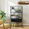 PawHut 5 Levels Rabbit Cage, Rolling Rat Cage with Slide Out 16cm Deep Tray, Non Slip Cloth Covered Ramps, Hammock, for Bunny, Pet Mink, Chinchillas, Squirrel, 88 x 48 x 150.5cm, Dark Grey