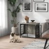PawHut Dog Crate Furniture, Dog Cage End Table with Large Top, Soft Washable Cushion, Lockable Front Door, Wire Mesh Ventilation, Indoor Pet Crate for Medium Sized, 80 x 56 x 63cm - Grey wood effect