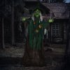 HOMCOM 6ft Outdoor Halloween Decoration Witch, Standing Witch Prop Life Size with Sound and Motion Activated, Light Up Eyes Magical Heart, Talking Sound, Posable Arms, Moving Head