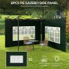 Outsunny Gazebo Side Panels with Window for 3x3(m) or 3x6m Gazebo Canopy, 2 Pack Sides Replacement, Green