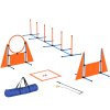 PawHut Dog Agility Equipment, 7-Piece Pet Agility Training Set with Weave Poles, Jump Ring, Hurdle, Pause Box, Bag, Obstacle Training Course Kit, Orange