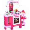 HOMCOM 38 Pcs Kids Children Kitchen Play Set w/ Realistic Sounds Lights Food Utensils Pots Pans Appliances Toy Game Pink