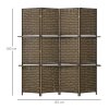 HOMCOM 4-Panel Room Dividers with Shelves, Wave Fibre Freestanding Folding Privacy Screen Panels, Partition Wall Divider for Indoor Bedroom Office, 180?cm, Brown