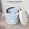 HOMCOM 40cm Round Storage Ottoman, Corduroy Footstool with Removable Lid and Legs, Vanity Stool for Living Room, Bedroom